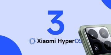 لوگوی عدد ۳ و عبارت Xiaomi HyperOS در کنار ماژول دوربین گوشی شیائومی.