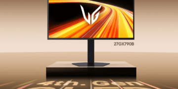 مانیتور الجی مدل 27GX790B با اشاره به فناوری نسل چهارم پنلهای OLED.