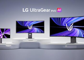 نمای خانواده مانیتورهای LG UltraGear evo AI در اندازه‌های مختلف با طراحی مدرن، نمایشگر عریض و لوگوی UltraGear، تمرکز بر فناوری هوش مصنوعی، گیمینگ پیشرفته و محصولات نسل جدید ال‌جی
