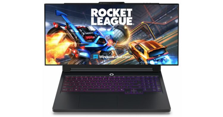 لپ‌تاپ لنوو با صفحه نمایش بلند و کشیده که منظره‌ای را نمایش می‌دهد.