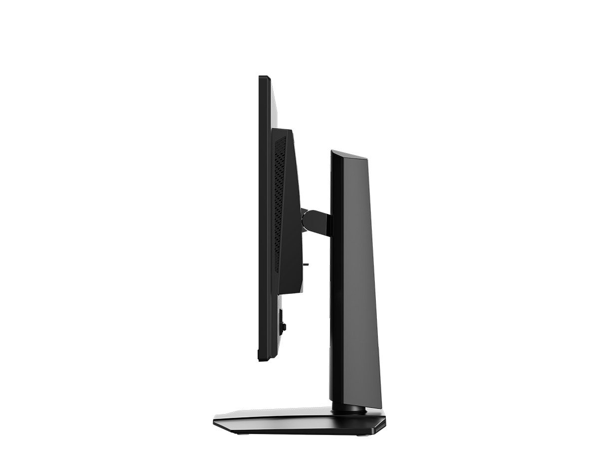 نمای جانبی مانیتور MSI که ضخامت پنل و طراحی پایه قابل تنظیم را نشان میدهد.