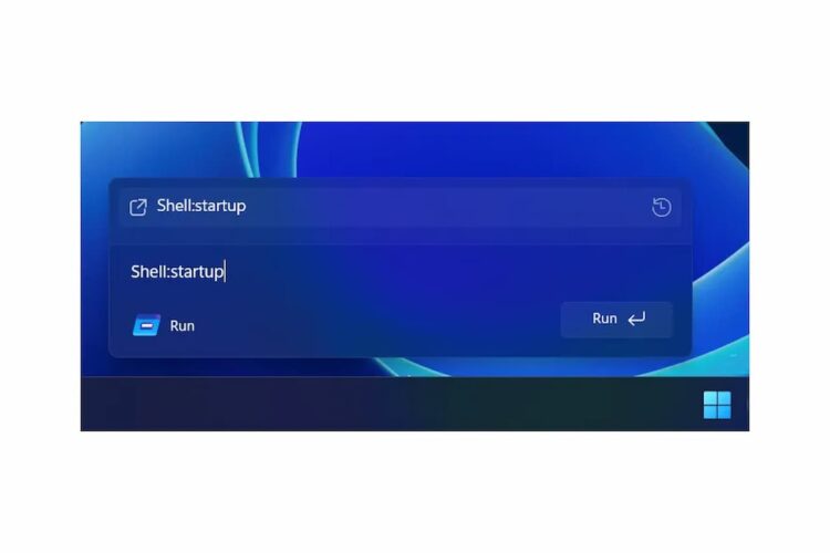 تصویر نزدیک از پنجره اجرای جدید و مدرن ویندوز ۱۱ با دستور Shell:startup.