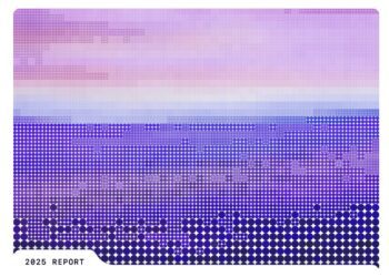 تصویر گرافیکی انتزاعی پیکسلی با طیف رنگی بنفش و آبی که عبارت "2025 REPORT" در گوشه پایین آن درج شده است.
