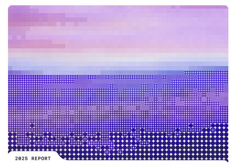 تصویر گرافیکی انتزاعی پیکسلی با طیف رنگی بنفش و آبی که عبارت "2025 REPORT" در گوشه پایین آن درج شده است.