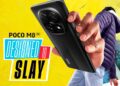 پوستر تبلیغاتی گوشی Poco M8 5G در دست یک کاربر با متن "Designed to Slay" در پس‌زمینه زرد.