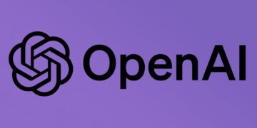 لوگوی رسمی و نام شرکت OpenAI در پس‌زمینه بنفش‌رنگ.