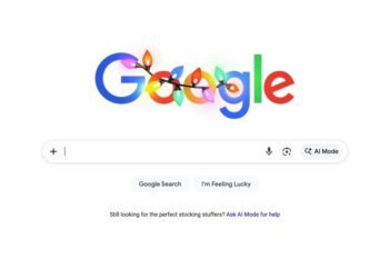 نوار جستجوی گوگل که منوی آپلود عکس و فایل را از طریق دکمه «+» نشان می‌دهد.