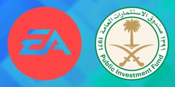 لوگوی EA در کنار لوگوی صندوق سرمایهگذاری عمومی عربستان