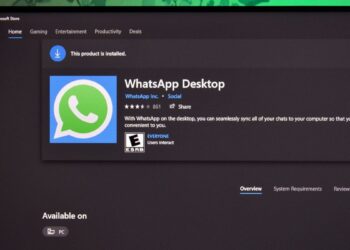 صفحه دانلود اپلیکیشن WhatsApp Desktop در محیط فروشگاه مایکروسافت (Microsoft Store).