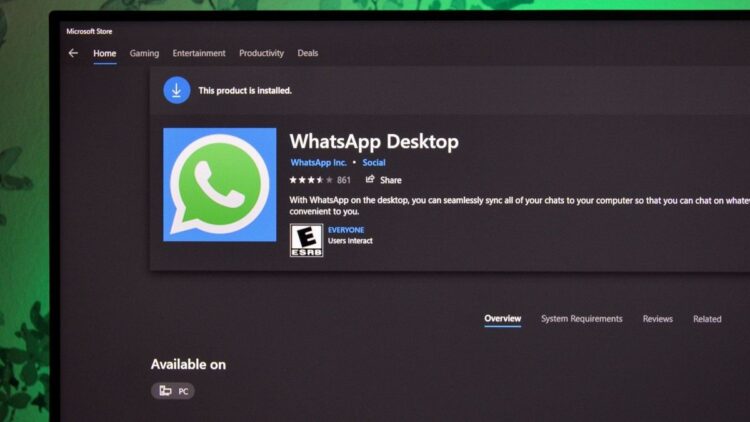 صفحه دانلود اپلیکیشن WhatsApp Desktop در محیط فروشگاه مایکروسافت (Microsoft Store).