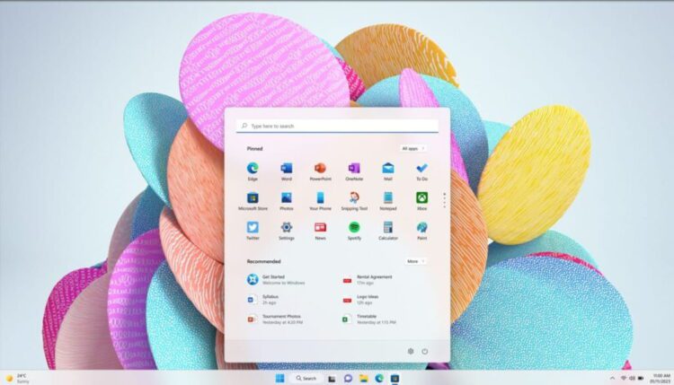 تصویری از منوی استارت ویندوز ۱۱