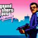 پوستر رسمی Grand Theft Auto: Vice City با لوگوی بازی، پسزمینه گرادینتی صورتی و آبی، سیلوئت شهر ساحلی و کاراکتر مسلح در سبک گرافیکی کلاسیک، نماد هویت بصری و حالوهوای جنایی سری GTA