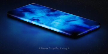 رندر تبلیغاتی یک گوشی هوشمند با نمایشگر "آبشاری" که تمام لبه‌های کناری را پوشانده است.