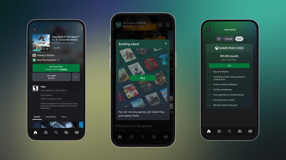 تصویری از تغییرات و ویژگی‌های جدید اضافه شده به اپ ایکس باکس که شامل خرید مستقیم بازی می‌شود