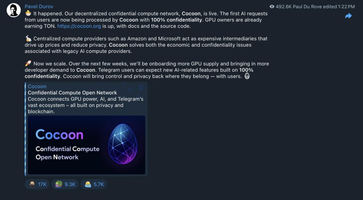 شبکه هوش مصنوعی غیرمتمرکز Cocoon تلگرام فعال شد