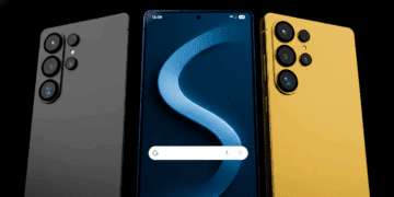 سه گوشی سامسونگ گلکسی S26 اولترا در رنگهای مشکی و زرد با نمایشگر روشن و ماژول دوربین چندگانه روی پسزمینه مشکی