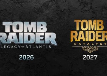 مقایسه آرت رسمی بازی‌های Tomb Raider Legacy of Atlantis با تاریخ انتشار ۲۰۲۶ و Tomb Raider Catalyst با تاریخ انتشار ۲۰۲۷ روی پس‌زمینه تاریک