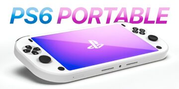 رندر مفهومی کنسول دستی «PS6 Portable» با طراحی سفید، نمایشگر بزرگ لمسی، آنالوگ‌ استیک‌ ها و دکمه‌ های کلاسیک پلی‌ استیشن، مرتبط با گمانه‌ زنی‌ ها درباره آینده کنسول‌ های دستی سونی