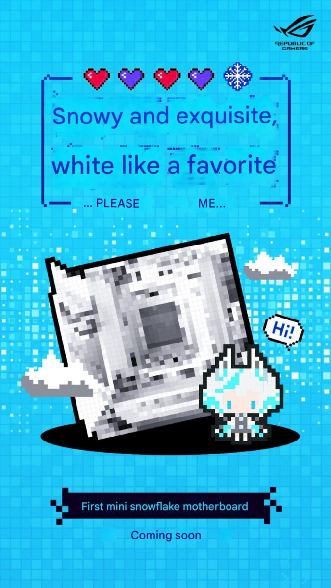 پوستر تبلیغاتی انگلیسی برای رونمایی از مادربرد جدید و سفید ROG.