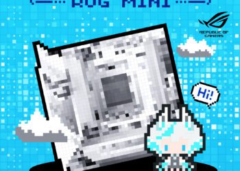 تیزر پیکسلی معرفی مادربرد سفید ROG Mini ایسوس با متن چینی.
