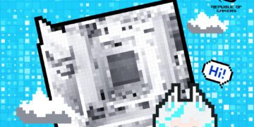 تیزر پیکسلی معرفی مادربرد سفید ROG Mini ایسوس با متن چینی.