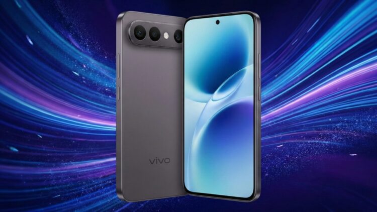 نمای جلو و پشت گوشی ویوو X300 FE به رنگ خاکستری تیره با ماژول دوربین افقی.