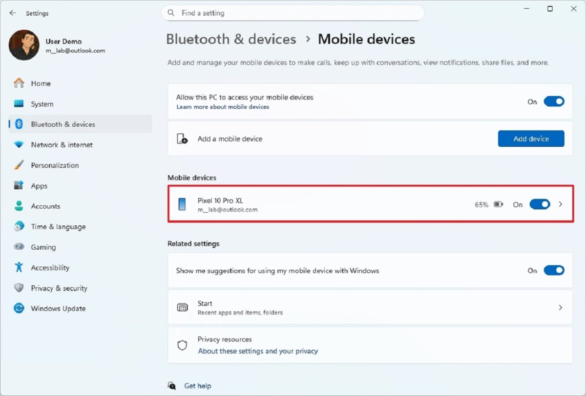 ادغام تنظیمات Mobile Devices در Settings