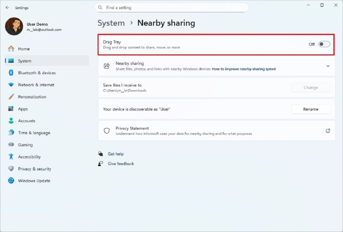 گزینه غیرفعالسازی Drag Tray در بهروزرسانی ویندوز 11