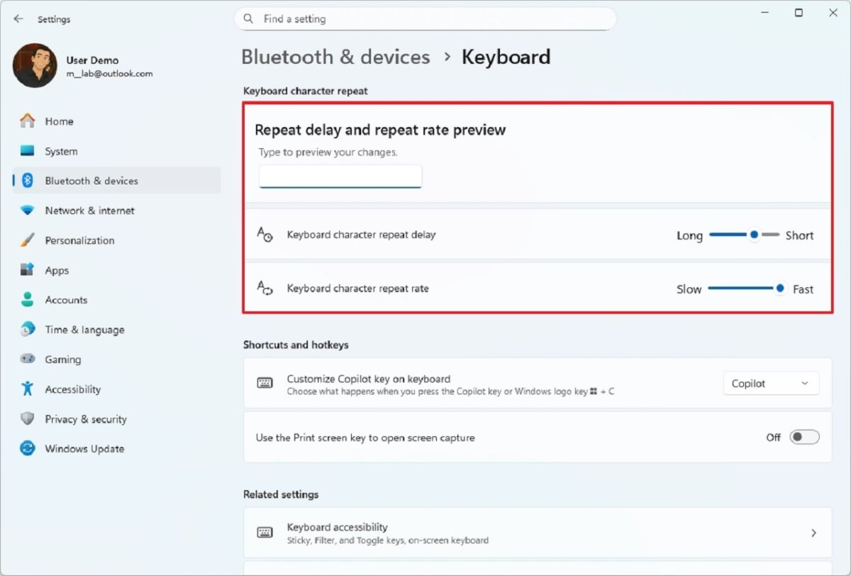 تنظیمات کیبورد و مکاننمای متن در بهروزرسانی ویندوز 11