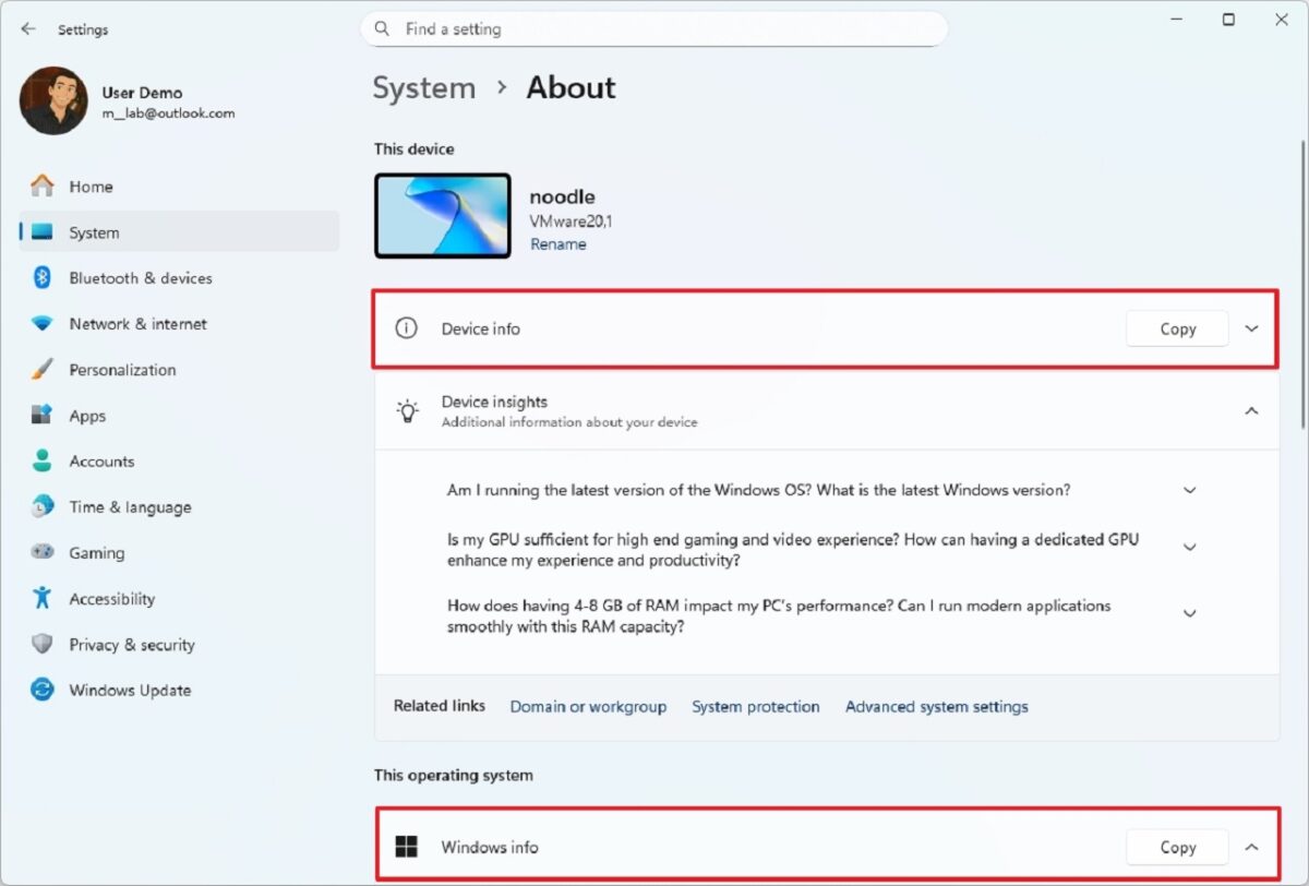 بازطراحی صفحه About در بهروزرسانی ویندوز 11