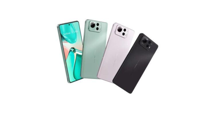 چهار گوشی Asus Zenfone 12 Ultra در رنگهای سبز روشن، صورتی ملایم، مشکی و نمای جلویی نمایشگر.