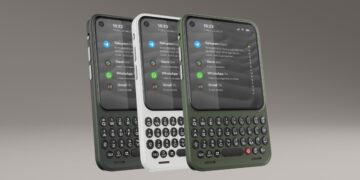 سه گوشی هوشمند در رنگ‌های مختلف که مجهز به کیبورد فیزیکی Clicks در پایین صفحه هستند.