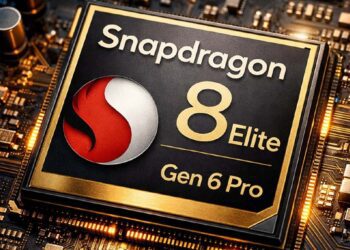 تصویر گرافیکی از پردازنده اسنپدراگون ۸ الیت نسل ۶ پرو (Snapdragon 8 Elite Gen 6 Pro) بر روی برد الکترونیکی.