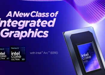 پوستر تبلیغاتی پردازندههای جدید Intel Core Ultra Series 3 (مدلهای X7 و X9) مجهز به گرافیک مجتمع Intel Arc B390.