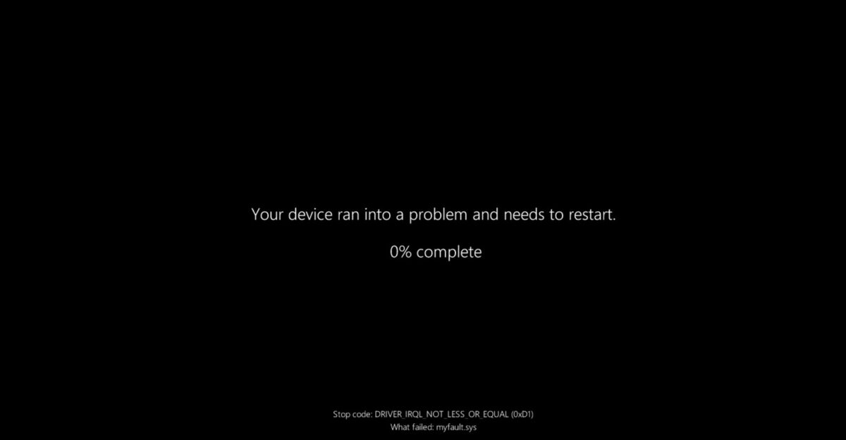 صفحه سیاه خطای سیستم (BSOD) با متن "Your device ran into a problem" و کد خطای DRIVER_IRQ_NOT_LESS_OR_EQUAL.