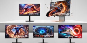 مجموعه‌ای از مانیتورهای سری Odyssey سامسونگ شامل مدل‌های G6، G8 و Odyssey 3D.