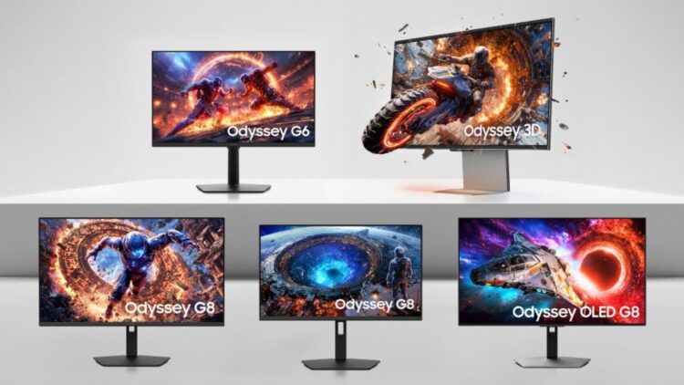 مجموعه‌ای از مانیتورهای سری Odyssey سامسونگ شامل مدل‌های G6، G8 و Odyssey 3D.