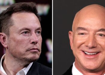 تصویر ترکیبی از ایلان ماسک و جف بزوس در کنار هم.