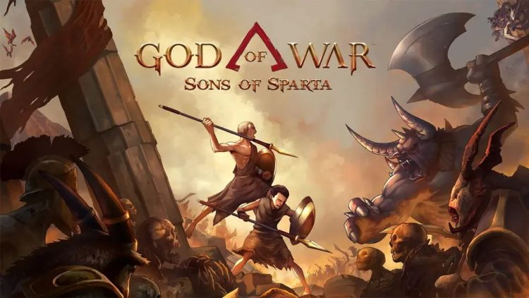 آرت‌ورک سینمایی با عنوان God of War: Sons of Sparta که صحنه‌ای حماسی از نبرد در دنیای اساطیری یونان را نمایش می‌دهد؛ جنگجویان با نیزه و سپر در مقابل موجودات افسانه‌ای و هیولاهای عظیم قرار گرفته‌اند، با ترکیب‌بندی پویا، نور گرم و فضای اسطوره‌ای.