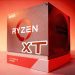 نمای نزدیک از جعبه پردازنده AMD Ryzen 7 سری XT با تم رنگی قرمز و بافت فیبر کربن.