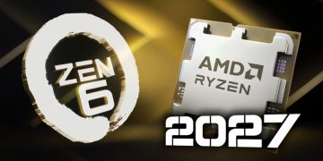 نمای گرافیکی از پردازنده AMD Ryzen Zen 6 در کنار عبارت 2027