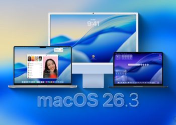 بنر تبلیغاتی macOS 26.3 که این سیستم‌عامل را روی آی‌مک و مک‌بوک‌ها با محیط دسکتاپ جدید نشان می‌دهد.
