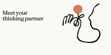 لوگوی متنی Claude در کنار یک طرح گرافیکی خطی مینیمال از یک چهره و دست.