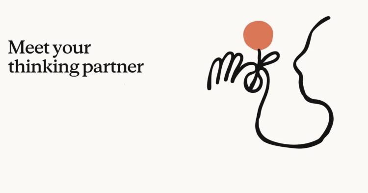 لوگوی متنی Claude در کنار یک طرح گرافیکی خطی مینیمال از یک چهره و دست.