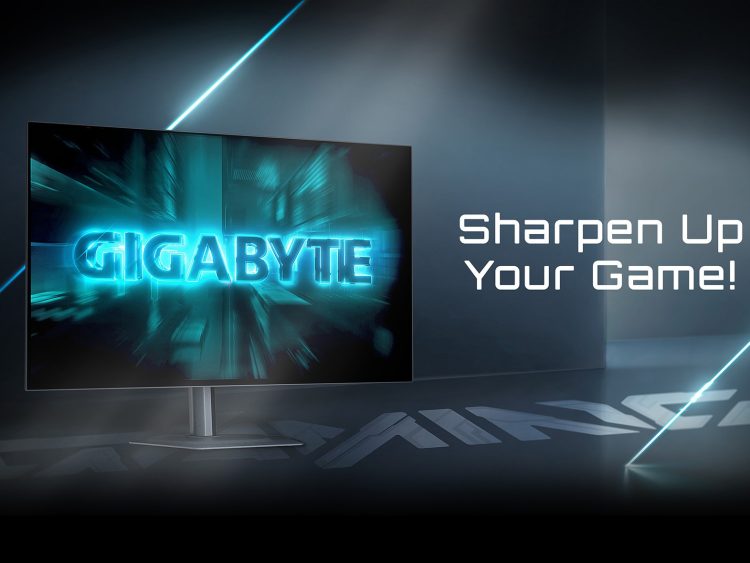 پوستر تبلیغاتی مانیتور گیمینگ Gigabyte GO27Q24G با شعار "Sharpen Up Your Game".