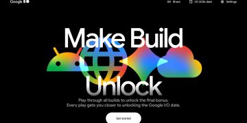 پوستر تبلیغاتی رویداد Google I/O 2026 با شعار "Make, Build, Unlock" و آیکون‌های رنگی اندروید و کلود.