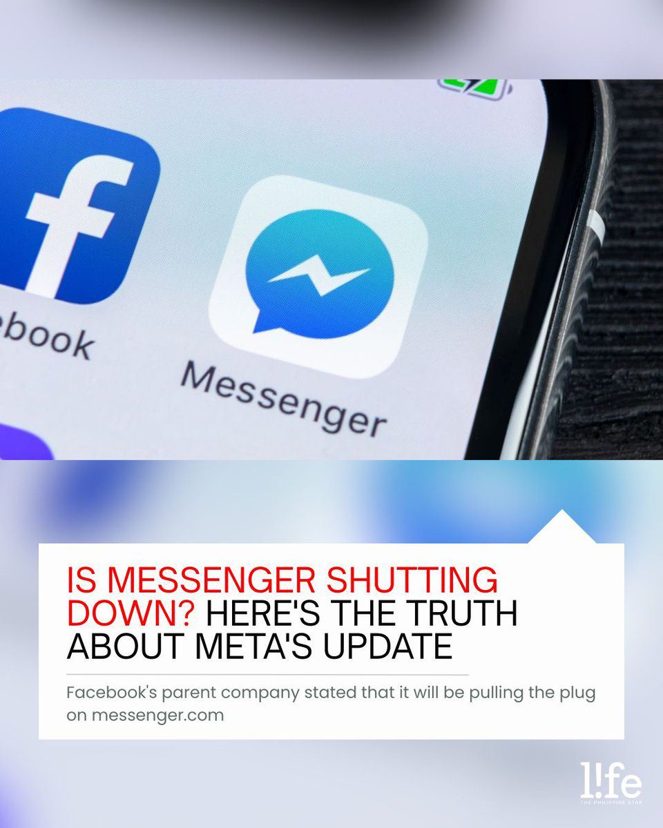 نمایی از آیکون اپلیکیشن Messenger روی صفحه گوشی همراه با تیتر خبری درباره توقف فعالیت وب‌سایت مستقل آن توسط متا.