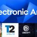 بنر تبلیغاتی با لوگوی بزرگ Electronic Arts در بالا و لوگوهای Xbox Game Pass، Take-Two، Ubisoft و PlayStation در پایین.