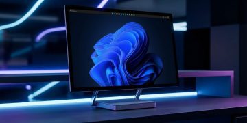 مانیتور BenQ با ویندوز ۱۱ که نوار وظیفه (Taskbar) آن به بالای صفحه منتقل شده است.