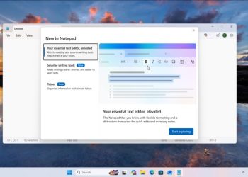 نمای محیط Notepad جدید در ویندوز با نوار ابزار قالب‌بندی، امکان افزودن تصویر، جدول و متن غنی در ویرایشگر